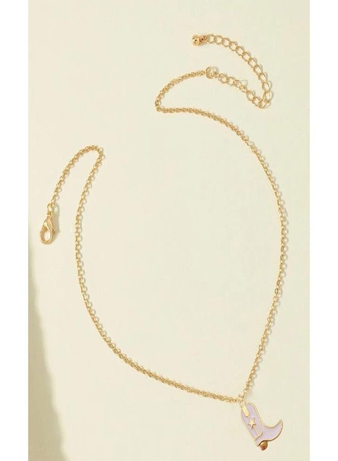 Aktully Cowgirl Boot Necklace Western Cowboy Boots Necklace 14K Gold Plated Cowboy Hat Pendant Necklace Western Trendy Jewelry for Women (White) - Image 5